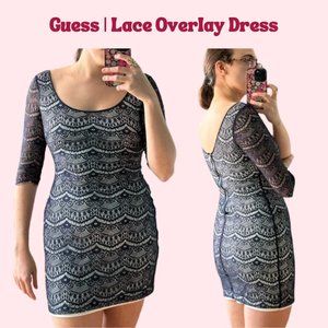 GUESS Navy Blue Lace Overlay Mini Dress